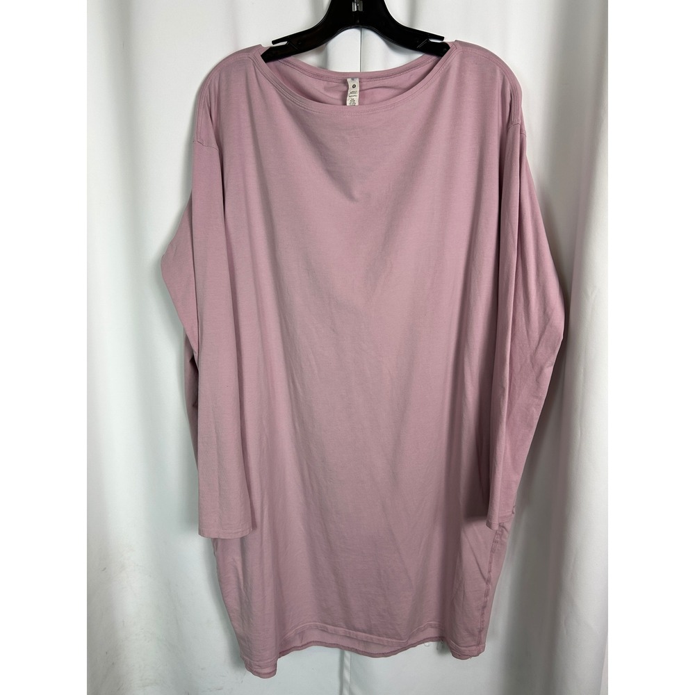 Lululemon Back In Action Long Sleeve Pink Solid Tunic Tee Cotton Top Size 10